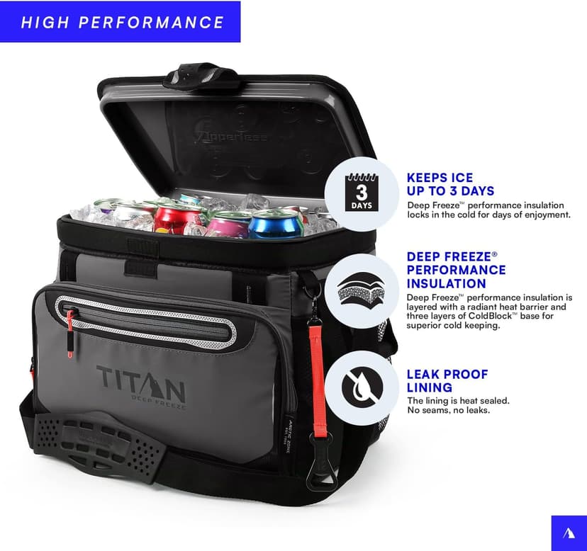 Titan Deep Freeze Cooler Zipperless Hardbody Cooler - Deep Freeze Insulation, HardBody Liner, and SmartShelf