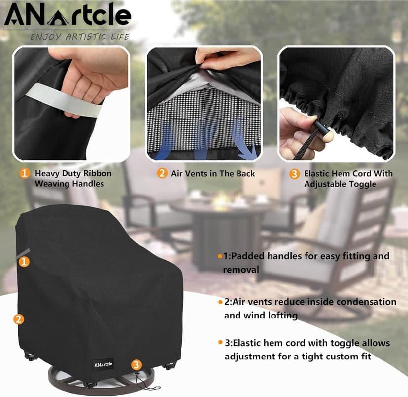 Swivel Patio Chair Covers 2 Pack,Waterproof Heavy Duty Outdoor Chair Covers,Patio Swivel Chair Covers for Outdoor Furniture (30 W x 34 D x 38.5 H inches)Black.
