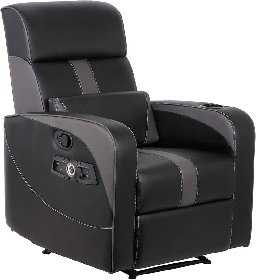 X Rocker Gamma Recliner Gaming Chair, 2.1 Bluetooth Audio System, Headrest Mounted Speakers, Built-in Footrest and Cupholder, 718001, 34.84" x 39.37" x 30.31", Black