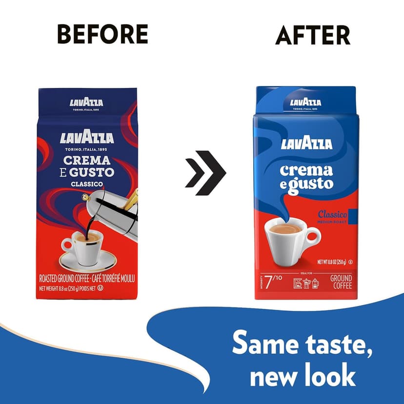 Lavazza Crema e Gusto Ground Coffee, Medium Roast, Arabica and Robusta Blend, 8.8 oz Brick (Pack of 4)