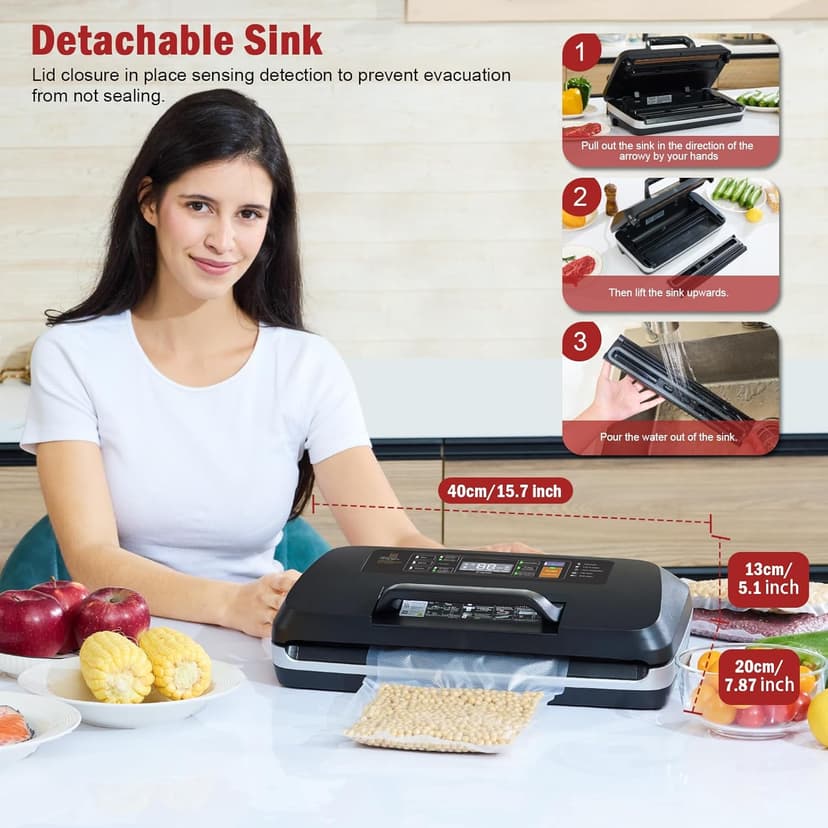 95kpa Vacuum Sealer Machine,Commercial Fully Automatic Food Sealer,10-in-1 Functions & Powerful Sealing System with Double Heat Seal,Easy-Lock Handle,Built-in Cutter,1 Bag Rolls and 10 Pre-cut Bags
