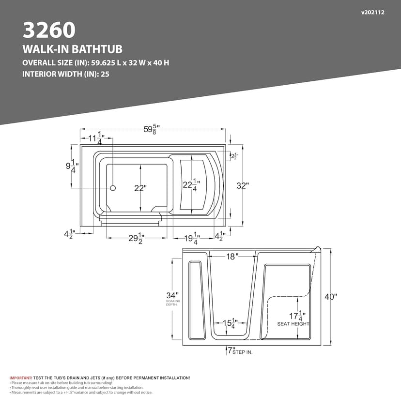 ANZZI Tubs Series Right Drain Quick Fill Walk-In Whirlpool and Air Tub with Powered Fast Drain in Biscuit Finish 32 in. x 60 in. | AMZ3260RBD