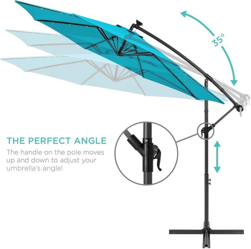 Best Choice Products 10ft Solar LED Offset Hanging Market Patio Umbrella for Backyard, Poolside, Lawn and Garden w/Easy Tilt Adjustment, Polyester Shade, 8 Ribs - Sky Blue
