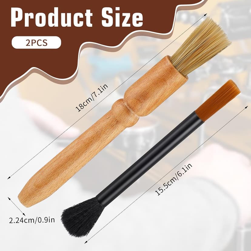 2 Pack Coffee Grinder Brush, Coffee Grinder Cleaning Brush Wooden Espresso Brushes Espresso Machine Cleaning Brushes Tool for Home Kitchen