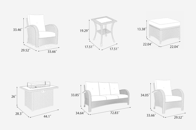 LayinSun 10 Pieces Outdoor Patio Furniture Set with Fire Pit Table, Rattan Wicker Sectional Swivel Rocker Chairs Sets