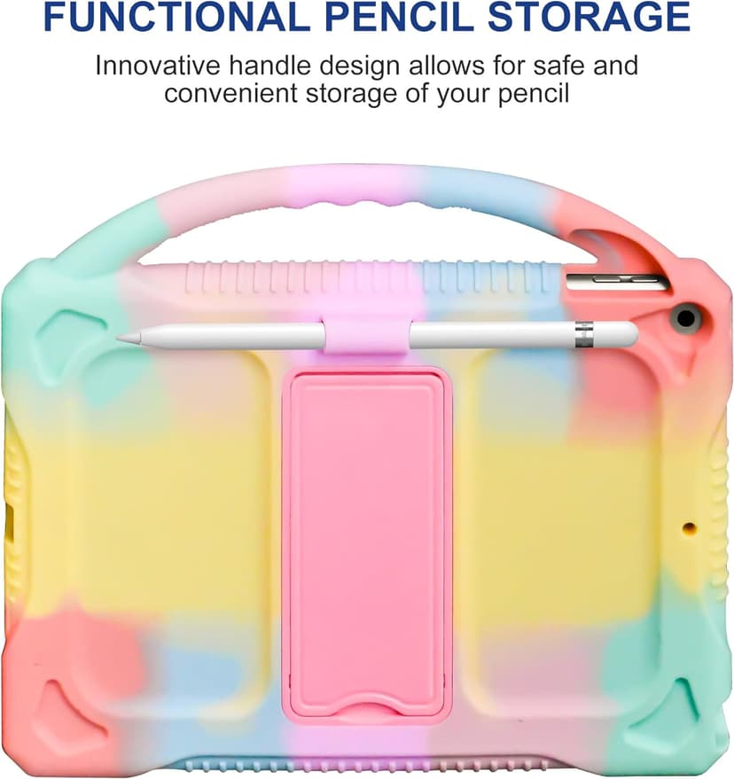 Kids Case for iPad 9th 8th 7th Generation,Shockproof Silicone Kids Cover for iPad 10.2 2021/2020/2019 with Handle Stand for New Apple iPad 10.2 inch(Rainbow)