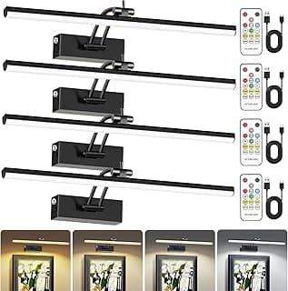6 Colors Picture Lights Battery Operated with Remote, 16" Cordless Rechargeable Painting Lights with Timer for Wall, 6CCT Dimmable Display Lights for Artwork Gallery Dartboards, 4 Pack (Black)