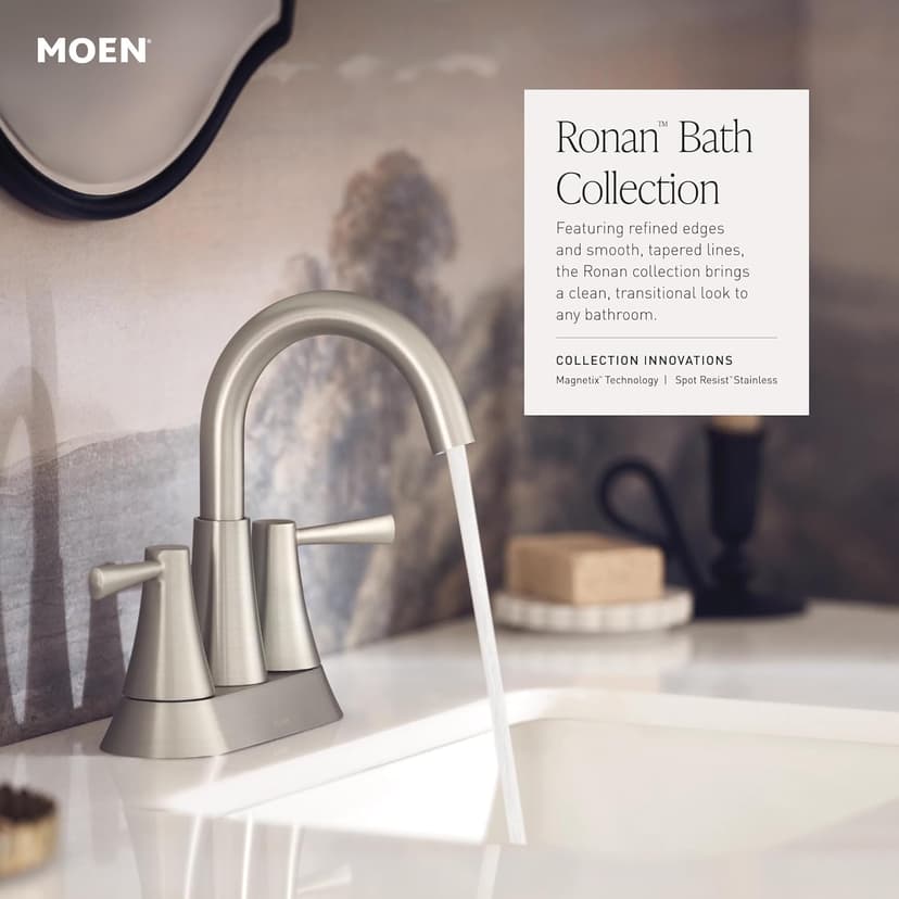 Moen Ronan Spot Resist Brushed Nickel One-Handle Single Hole Modern Bathroom Sink Faucet with Optional Deckplate and Spring Loaded Drain Assembly, 84021SRN