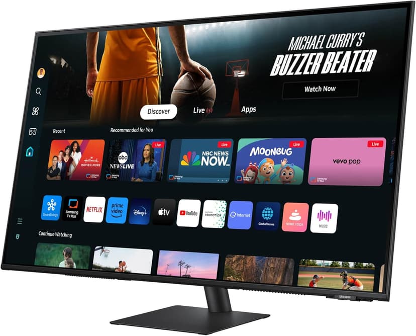 Samsung 43-Inch M7 (M70D) Series 4K UHD Smart Monitor with Streaming TV, Speakers, HDR10, USB-C, Multiple Ports, Gaming Hub, SolarCell Remote, Vision Accessibility Tools, LS43DM702UNXGO, 2024, Black