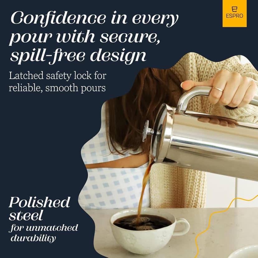 ESPRO P7 French Press Coffee Maker - Double-Walled Stainless Steel Insulated with Micro-Filter, 18 Ounces, Polished Stainless Steel