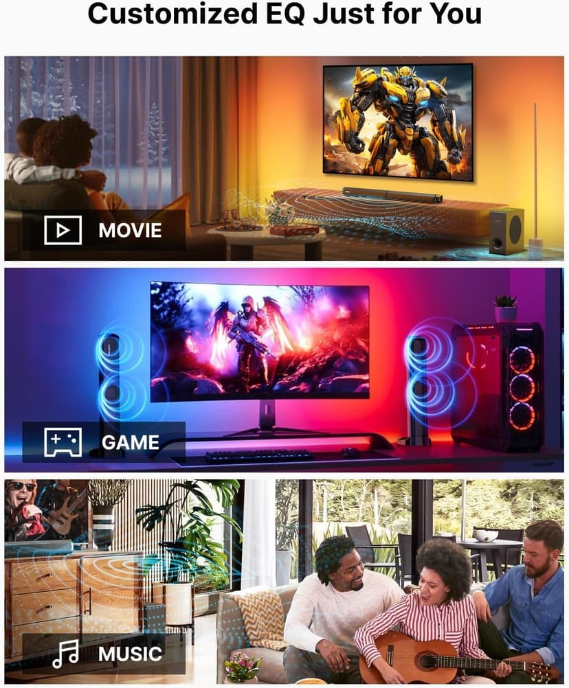 ULTIMEA 4.1ch Sound Bar for Smart TV with Dolby Atmos, 2-in-1 Bluetooth 5.3 Soundbar with Subwoofer, 280W Peak Power, 3 EQ Modes TV Soundbar, Bass Adjustable, HDMI eARC, Apollo S60, 2025 Upgraded