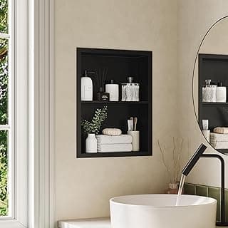 14x18 Medicine Cabinet Recessed, Medicine Cabinet Without Mirror, 304 Stainless Steel Medicine Wall Niche with Double Shelves, Matte Black