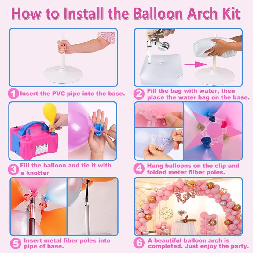 Balloon Arch Kit and Balloon Pump Electric, 10ft Wide Adjustable Balloon Arch Stand With 100Balloons 2Balloon Stands For Wedding Anniversary Birthday Baby Shower Party Decoration Graduation Ceremony