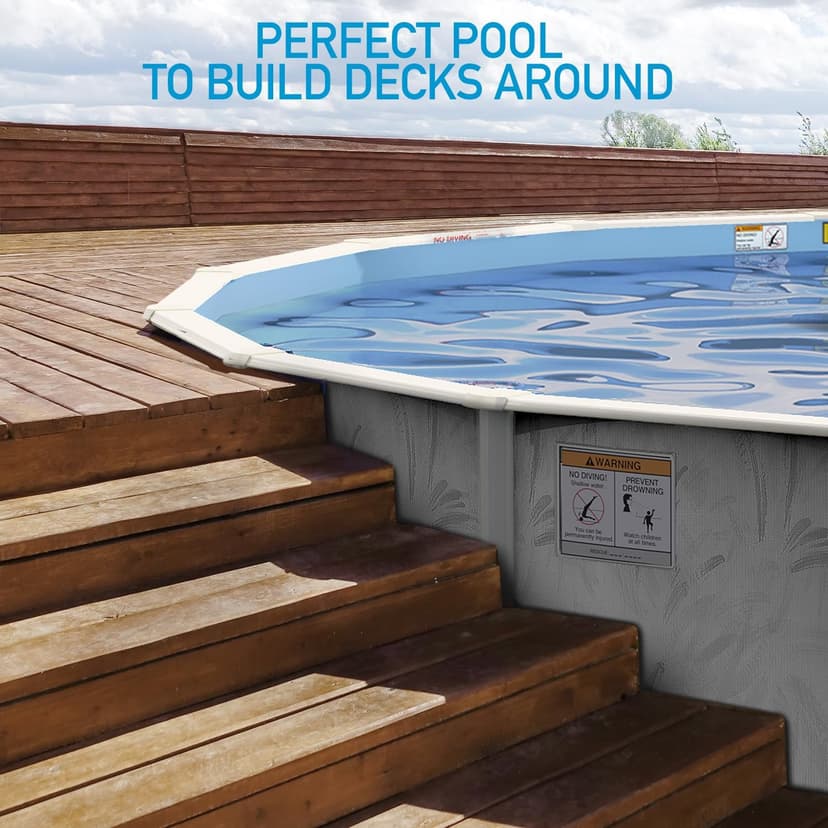 Hollowell Industries - Manufacturers of Doughboy Pools, 24 Ft x 52 Inch Deep Above Ground Pool with Skimmer - Hard Sided Steel Wall Pool, Brush Stroke Pattern - Made in USA