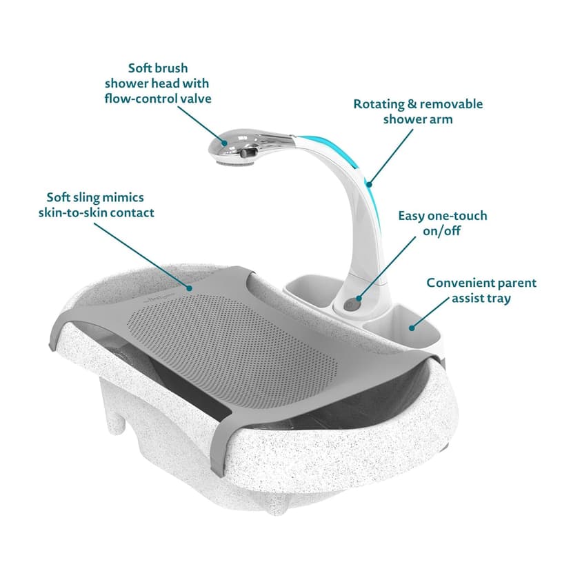 The First Years Rain Shower Baby Bath Tub Set - Includes Convertible Bath Tub and Sling with Soothing Spray - Baby Bath Seat and Spa for Newborn to Toddler - Baby Bath Essentials