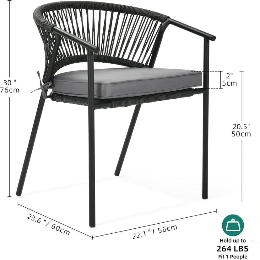 YITAHOME Outdoor Patio Chairs Set of 6, Stackable Dining Chairs Rattan Wicker Outdoor Patio Furniture Set with Cushion All Weather Bistro Chair for Garden Backyard Porch Poolside (Grey)