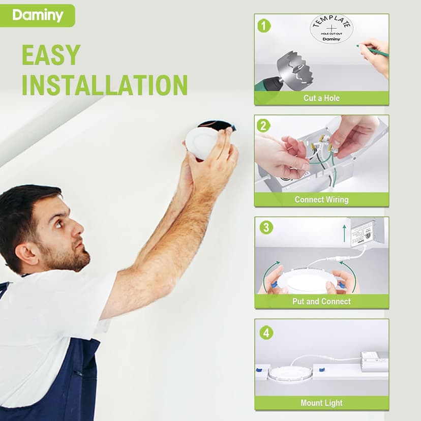 DAMINY 24 Pack 6 Inch LED Recessed Lighting with Junction Box,5CCT,Ultra-Thin Recessed Light,11W 1100lm, Dimmable Canless Wafer Ceiling Light, High Brightness - ETL