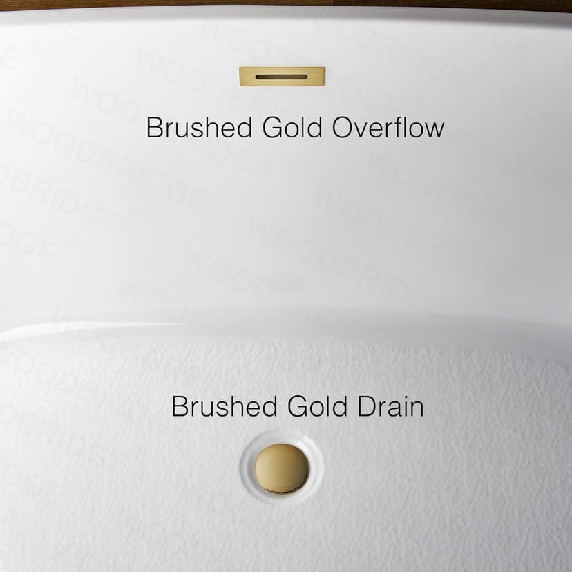 WOODBRIDGE 67" Acrylic Freestanding Bathtub Contemporary Soaking White Tub with Brushed Gold Overflow and Drain，B0010-BG