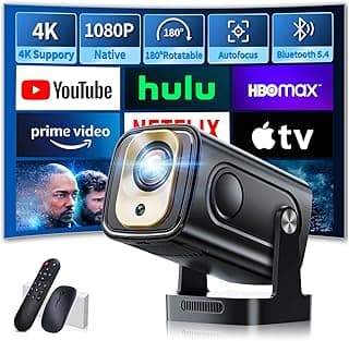Mini Projector 1080P with WiFi 6 and Bluetooth 5.4, 4K Full HD Projector Features Auto Focus & Keystone, Portable Projector Built-in App Support 270° Rotatable, Compatible with Phone/HDMI/USB - Black