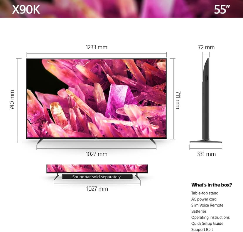 Sony 55 Inch 4K Ultra HD TV X90K Series: BRAVIA XR Full Array LED Smart Google TV with Dolby Vision HDR and exclusive features for The PlayStation® 5 XR55X90K- 2022 Model