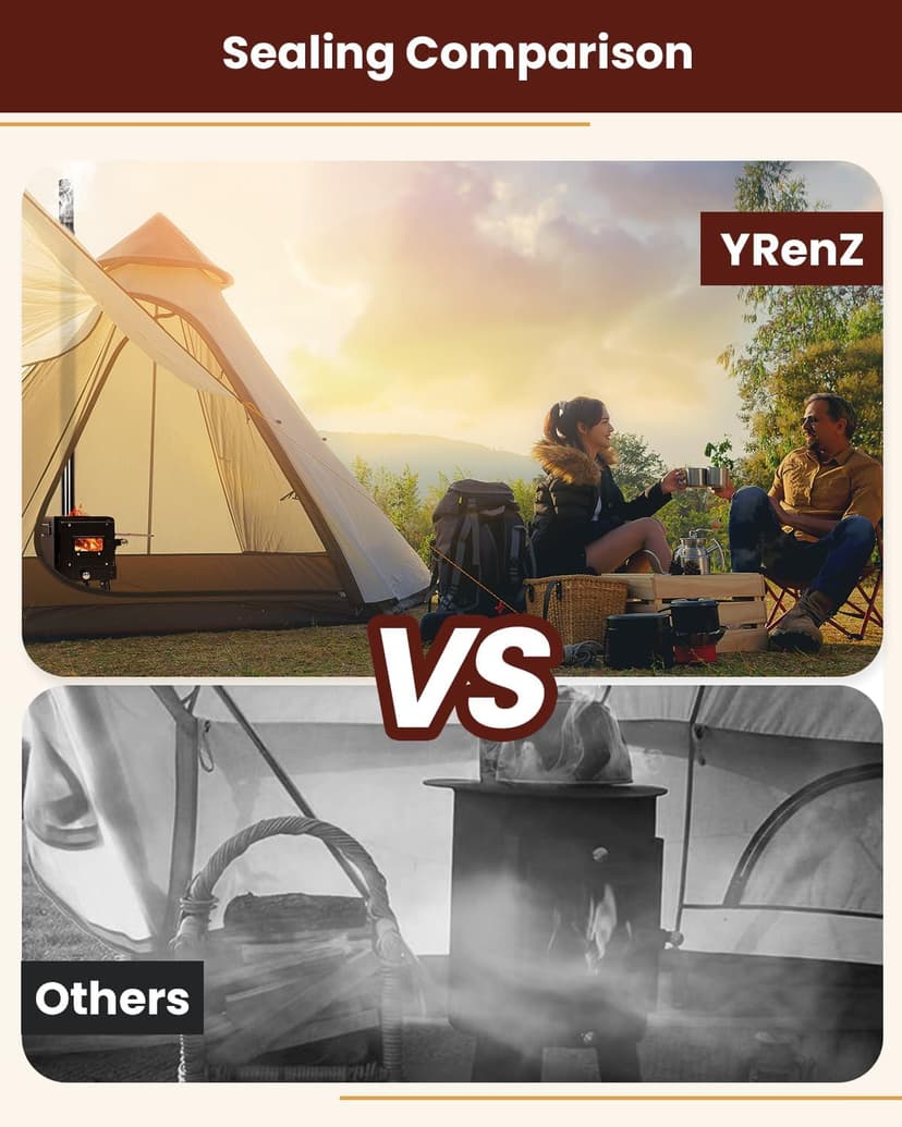 Wood Stove, Portable Tent Stove with 7-Section Stainless Steel Chimney, HeatControl Stovepipe and Elbow Pipe, Wood Burning for Outdoor Camping and Ice Fishing