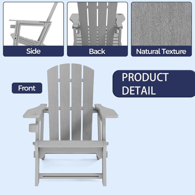Adirondack Chair Set of 6, HDPE Plastic Adirondack Chairs, All Weather Fire Pit Chairs with Cup Holder, Outdoor Lawn Chair for Patio, Garden, Backyard, Grey