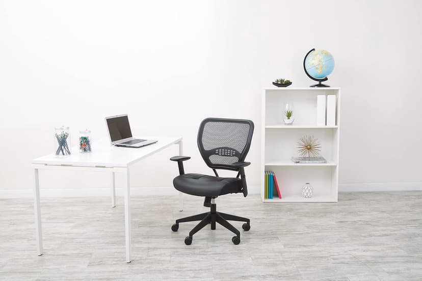 Space Seating Professional AirGrid Dark Back and Padded Black Eco Leather Seat, 2-to-1 Synchro Tilt Control, Adjustable Arms and Tilt Tension with Nylon Base Managers Chair