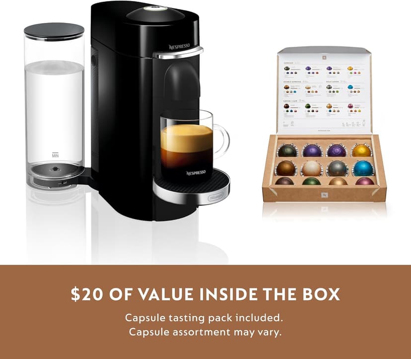 Nespresso VertuoPlus Deluxe Coffee and Espresso Machine Bundle with Aeroccino Milk Frother by De'Longhi, Black