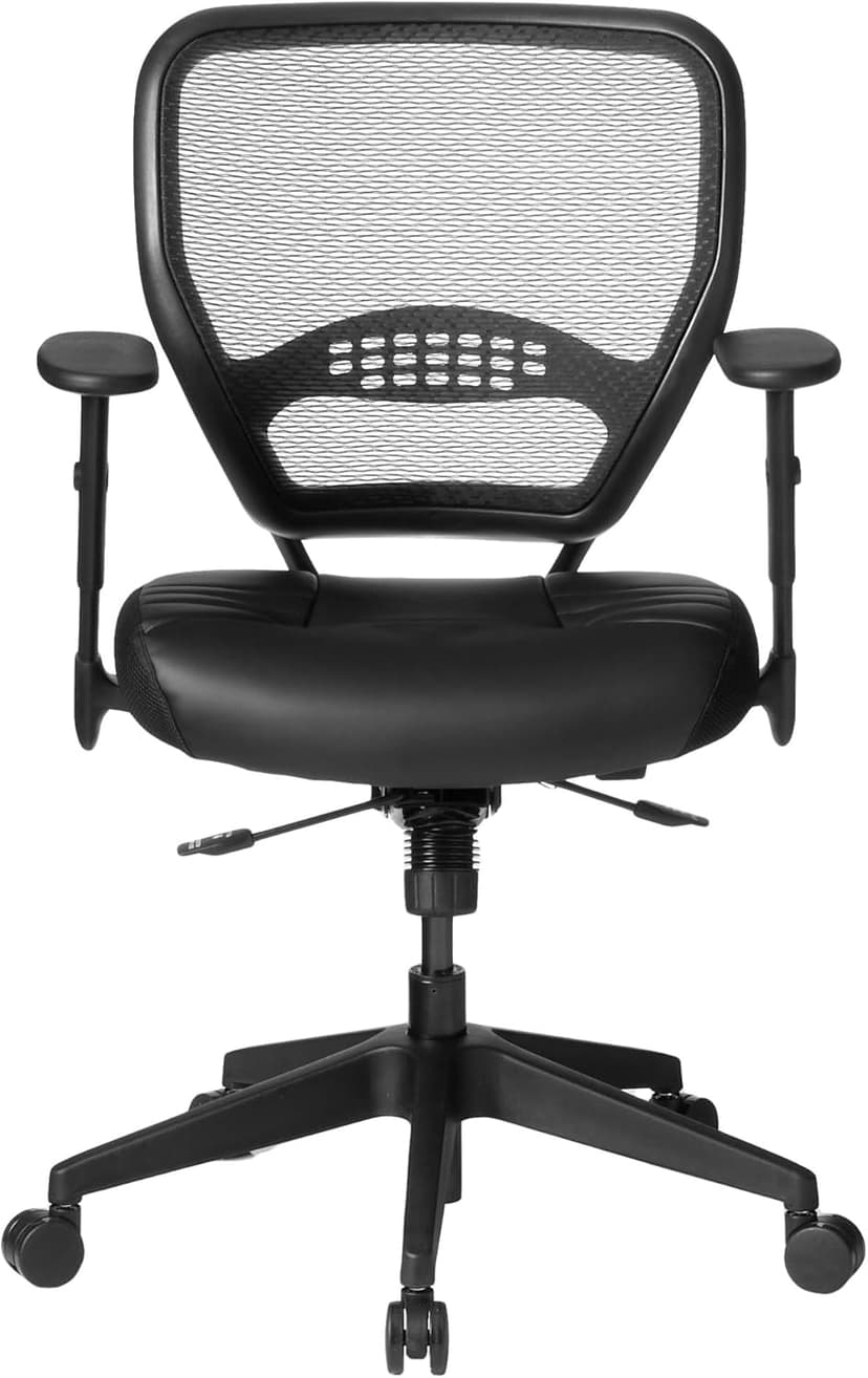 Space Seating AirGrid Back and Padded Stitched Bonded Leather Seat, 2-to-1 Synchro Tilt Control, Adjustable Arms, Nylon Base Adjustable Managers Chair, Black