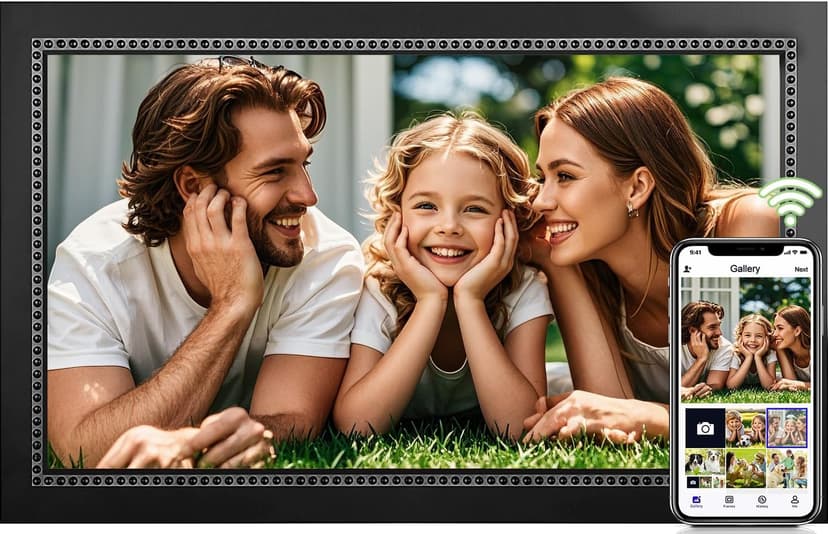 15.6" Digital Picture Frame WiFi - 32GB Digital Photo Frame 1920x1080 HD IPS Touch Screen - Tabletop&Wall Mounted - Electronic Picture Frame Free App