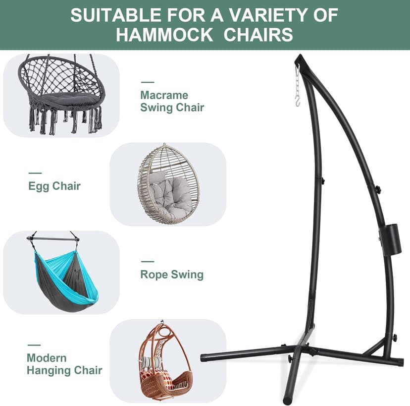 Hanging Hammock Chair Stand Swing Chair Stand for Indoor/Outdoor,C-Type Solid Steel Heavy Duty Hammock Chair Stand,Weight Capacity 440 Lbs Hanging Chair Stand Only Black AD333