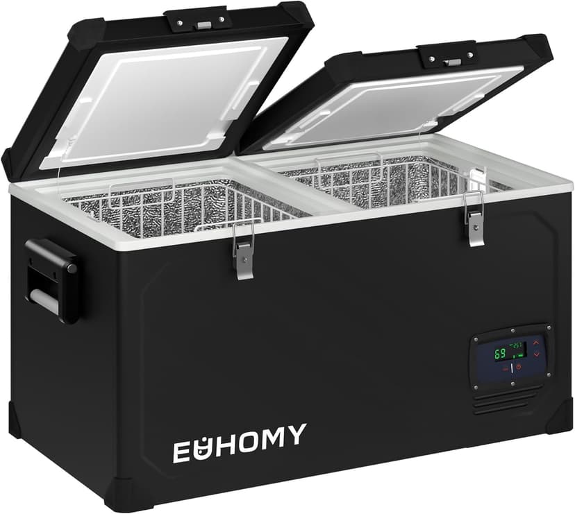 EUHOMY 12 Volt Refrigerator, 69QT Electric Cooler Powered by SECOP, Dual Zone Car Refrigerator -4℉~68℉, 12V Fridge 12/24V DC 110-240V AC, Portable Freezer for Camping, Travel, Boat