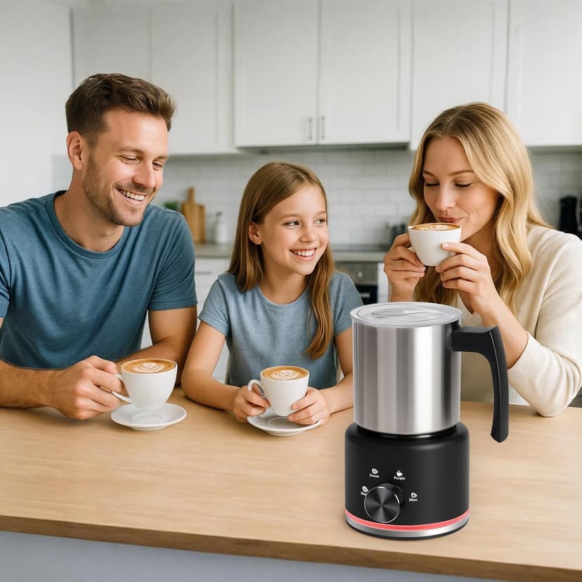 Milk Frother and Steamer, 16.9 OZ Milk Frother for Coffee, 4 in 1 Frother Separable Easy to Use and Clean, Durable Safe Silent Working for Coffee, Latte, Cappuccino Hot Chocolate, Black