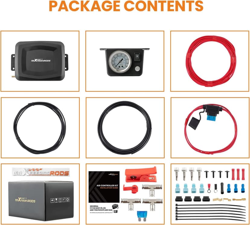 maXpeedingrods On Board Air Compressor System Universal Air Spring Compressor Kit with Gauge Air Line T Fittings for Trucks Vans