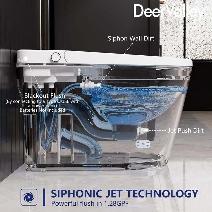DeerValley Smart Bidet Toilet, One Piece Bidet Toilet for Bathrooms, Toilets with Auto Open/Close Lid, Heated Seat, Warm Dryer, Foot Sensor Operation, Night Light,Tankless Toilets with LED Display