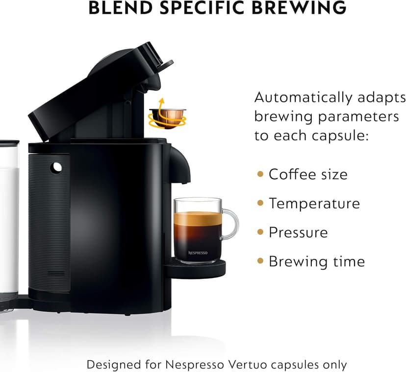 Nespresso VertuoPlus Coffee and Espresso Machine by De'Longhi with Milk Frother, Ink Black