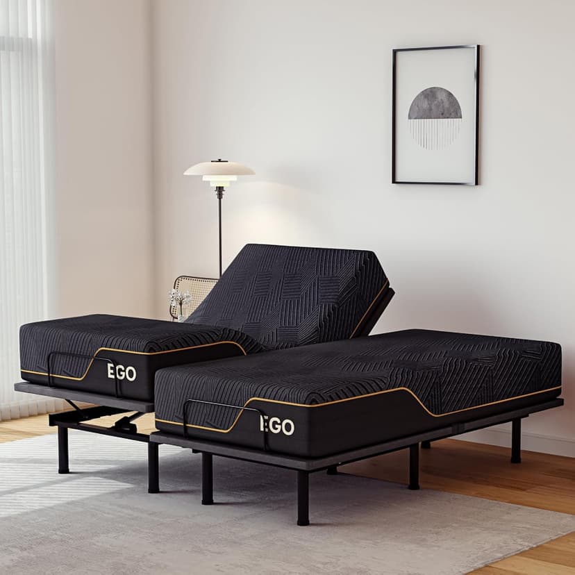 EGOHOME Split King Adjustable Bed Frame and 14 inch Copper Gel Memory Foam Mattress Set, Metal Foldable Bed Base with Remote, Head and Foot Incline, Zero Gravity Mode, Easy Assembly