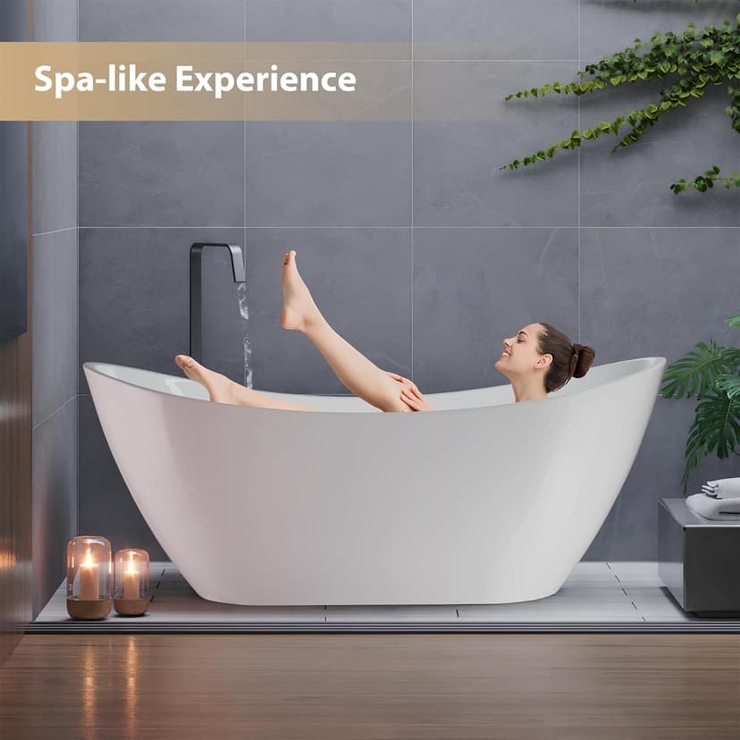 Vanity Art 71" Freestanding Bathtub | Free Standing Tub Stand Alone Tub with Contemporary Design for Soaking and Bathing, Overflow and Pop-up Drain with UPC Certified, Acrylic, VA6517-PW