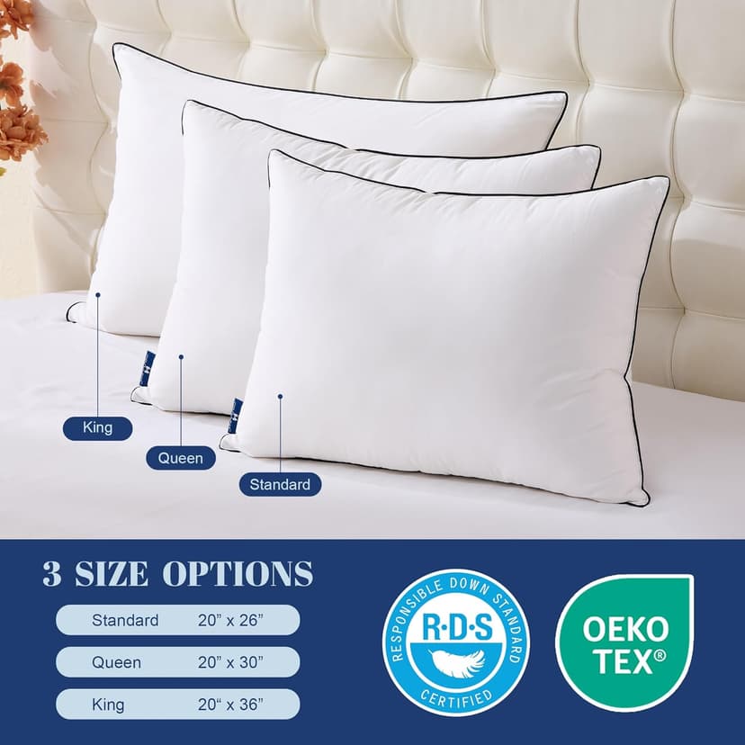 Feather Down Pillows King Size Set of 2, Luxury Hotel Collection Bed Pillow 2 Pack, Airyfil™ Powered Fillings & Feathers Pillow，Fluffy Plush for Side Sleepers, Medium Firm, 20x36 in.