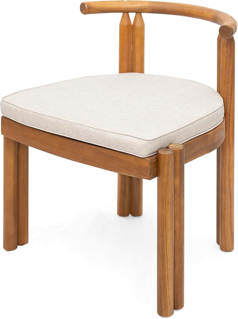 Christopher Knight Home Coves Acacia Wood Outdoor Dining Chair Set of 2 with Cushion, Wood Kitchen Side Chair, Multifunctional Patio Armless Chair, Patio Furniture Set for Outdoor Dining, Teak+ Beige