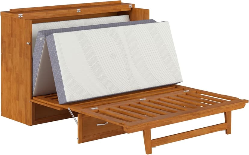 AFI, Northfield Queen Murphy Bed Chest with 6" Mattress, Storage Drawer & Built-in USB Charger, Light Toffee