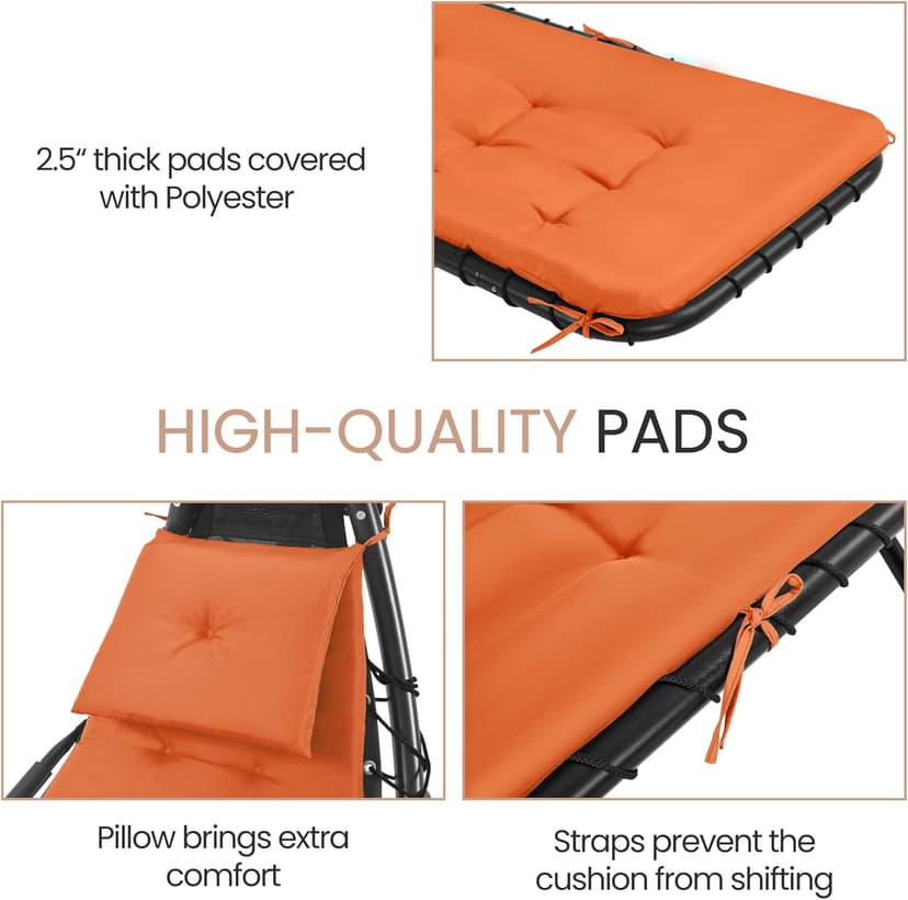 Yaheetech Outdoor Hanging Chaise Lounge Chair Hammock Chair w/Built-in Pillow and Removable Canopy for Patio Backyard Deck Garden - Orange