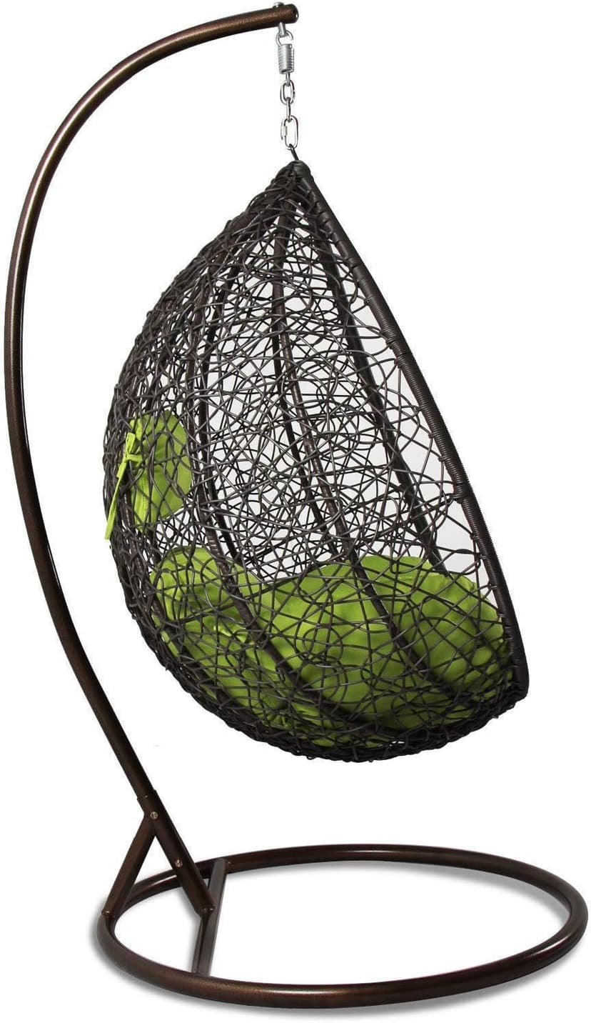 Island Gale Luxury Hanging Hammock Porch Rattan Wicker Swing Chair Outdoor Egg Chair with Cushion and Stand (Green)