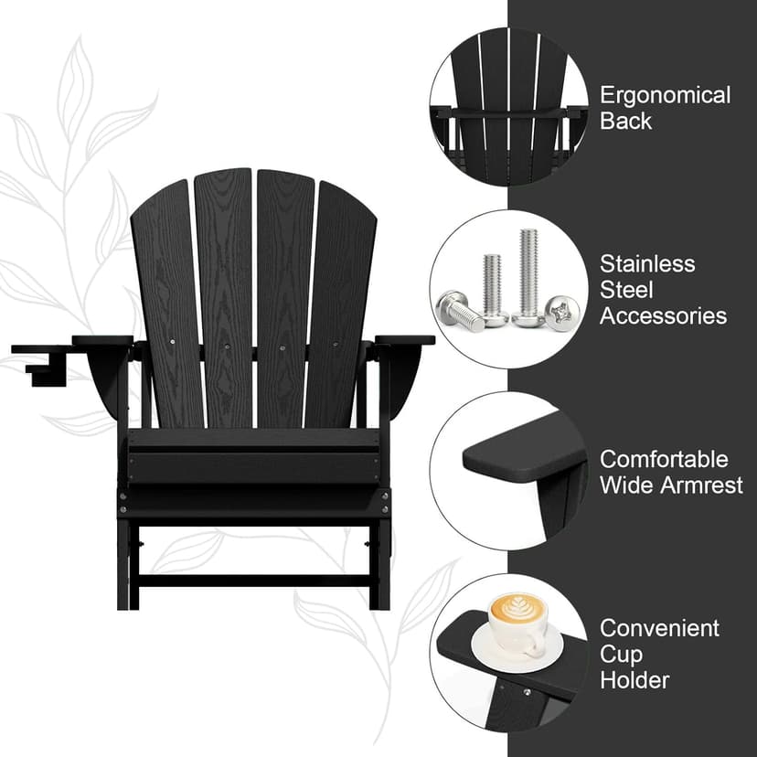 Folding Adirondack Chair Set of 8, HDPE All-Weather Patio Chairs for Outdoor, Patio, Lawn, Garden, Backyard Deck, Fire Pit - Black