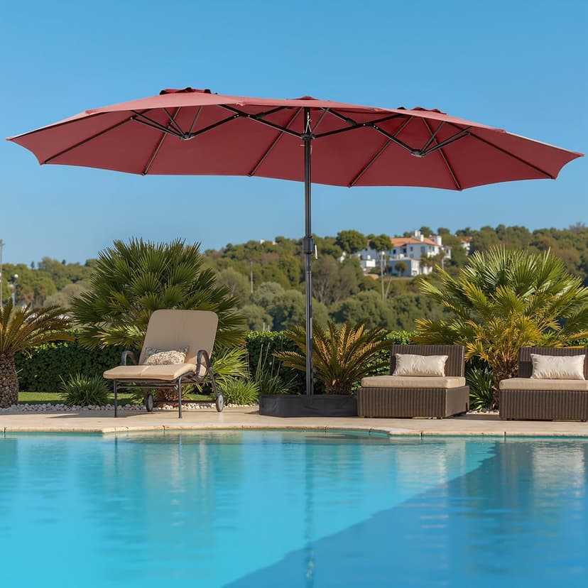 Sweetcrispy 15ft Large Patio Umbrella with Base Included, Rectangle Table Umbrella Outdoor Patio, Outside Umbrellas for Deck, Market, Backyard
