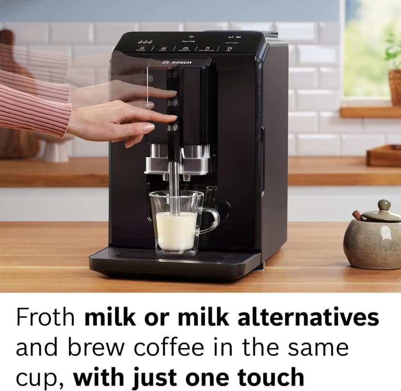 Bosch 300 Series Fully Automatic Espresso Machine – In-Cup Frother, OneTouch Milk Drinks, 5 Drink Options, Ceramic Grinder, Easy Clean & Descale, in Black