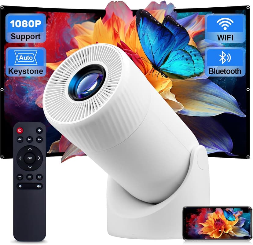 Mini Projector with WiFi & Bluetooth,2025 Upgraded Fireproof 1080P Supported 300Lumen Portable Projector for Camping Gaming,200" Display Phone Projector for iPhone/Android/TV Stick