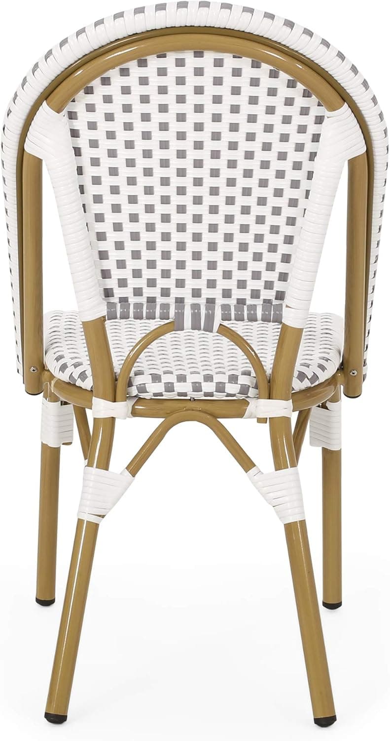 Christopher Knight Home Philomena Outdoor French Bistro Chair (Set of 4), Gray + White + Bamboo Print Finish