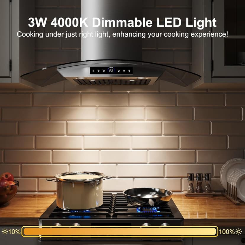 30 inch Range Hood Wall Mount, 1200 CFM with 4-Speed Gesture Sensing & Touch Control, Stainless Steel Ducted Kitchen Stove Vent Hoods with 2 LED Lights, Time Setting, Dishwasher-Safe Baffle Filters