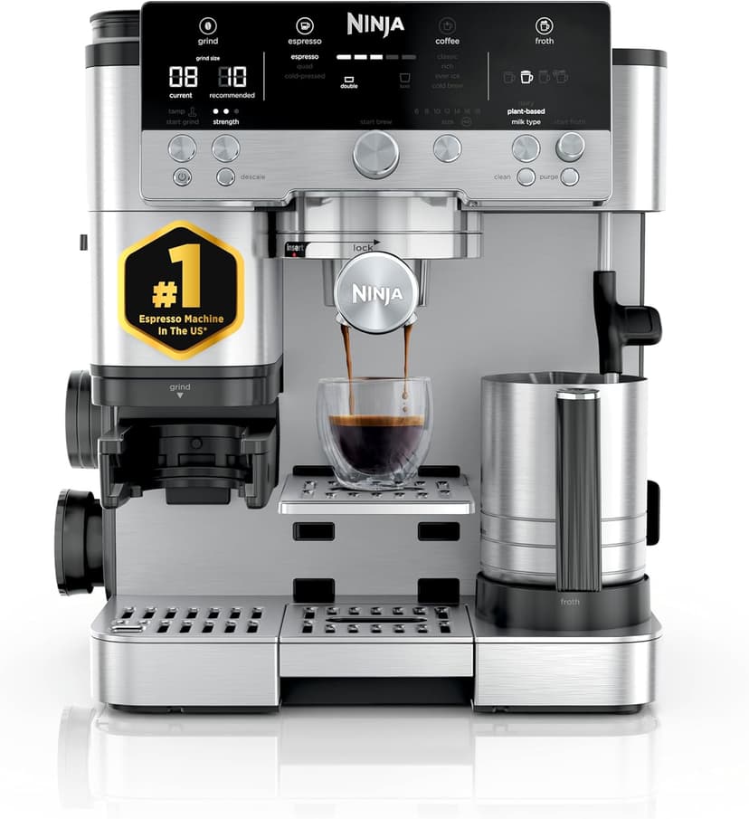Ninja Espresso Machine and Drip Coffee Maker| Luxe Café Premier Series | Integrated Coffee Grinder, Milk Frother, Assisted Tamper & Built-In Espresso Accessory Storage | Stainless Steel | ES601